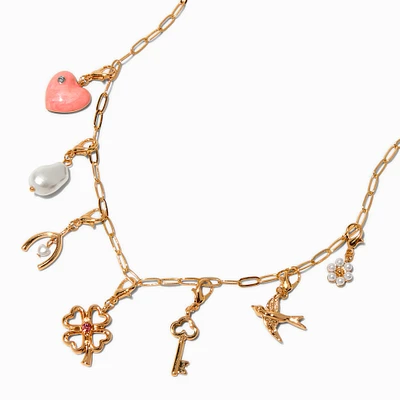 T H E M E x Claire's Gold-tone Paperclip Chain Lucky Charm Necklace