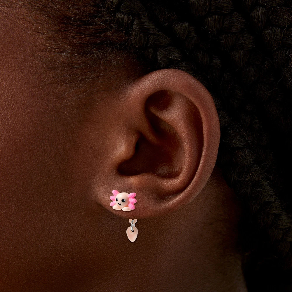 Pink Axolotyl Front & Back Earrings