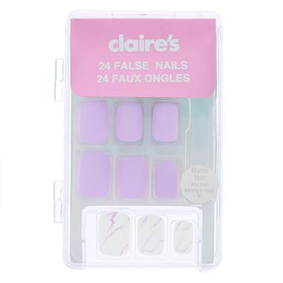 Marble Square Faux Nail Set - Lilac, 24 Pack
