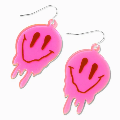 Melting Pink Happy Face 2" Drop Earrings