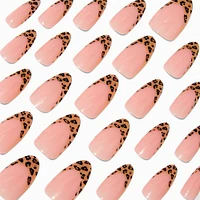 Cheetah French Tip Long Almond Vegan Faux Nail Set - 24 Pack