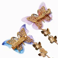 Gold-tone Pastel Butterfly Dangle Hair Clips - 2 Pack