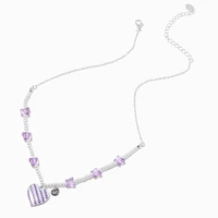 Best Friends Purple Heart & Butterfly Pearl Beaded Pendant Necklaces - 2 Pack