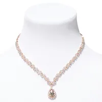 Rose Gold Crystal Teardrop V-Neck Jewelry Set - 2 Pack