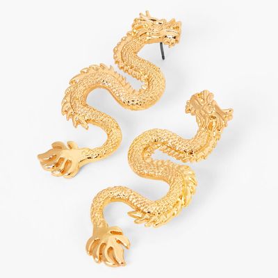 Gold 2" Dragon Drop Earrings