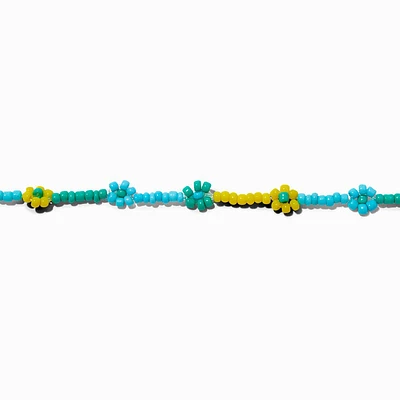 Blue & Yellow Daisy Seed Bead Choker Necklace