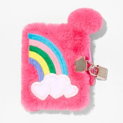 Claire's Club Pink Rainbow Mini Plush Lock Diary