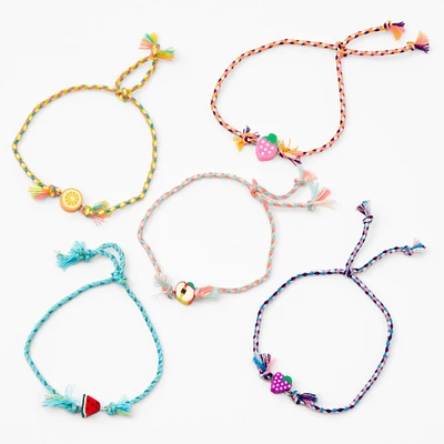 Mixed Fruit Adjustable Woven Bracelets - 5 Pack