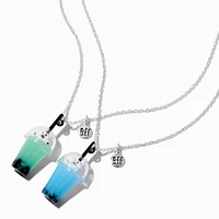 Best Friends Blue Kitty Bubble Tea Pendant Necklaces - 2 Pack