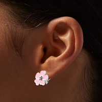 Pink Flower Clip-On Stud Earrings