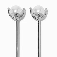 Silver-tone Pearl Hair Sticks - 2 Pack