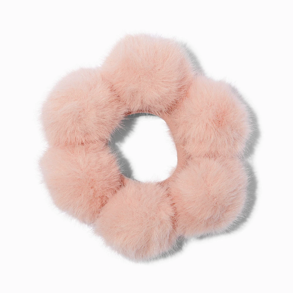 Blush Pink Furry Pom Pom Hair Scrunchie