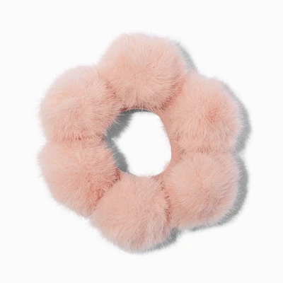 Blush Pink Furry Pom Pom Hair Scrunchie