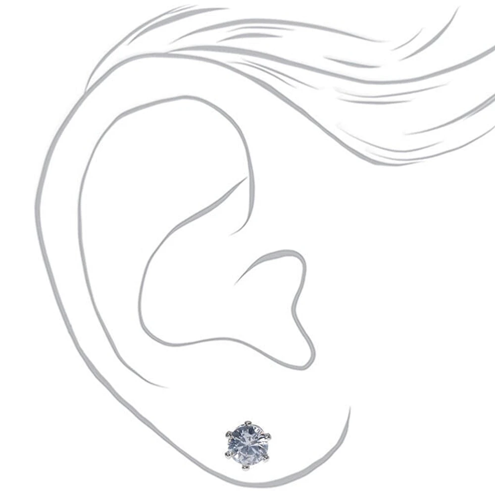 Silver-tone Cubic Zirconia 5mm Round Stud Earrings