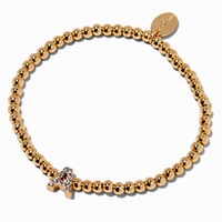 Gold-tone Beaded Pavé Initial Stretch Bracelet