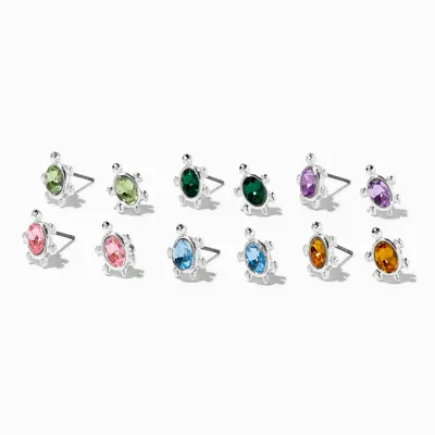 Silver Crystal Turtle Stud Earrings - 6 Pack