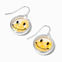 Silver Happy Face Confetti Shaker 1" Drop Earrings