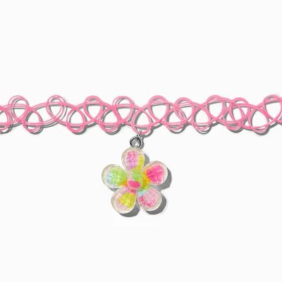 Claire's Club Rainbow Daisy Pink Tattoo Choker Necklace