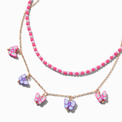 Claire's Club Butterfly Seed Bead Necklace - 2 Pack