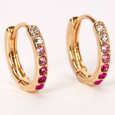 Gold 10MM Embellished Huggie Hoop Earrings - Pink