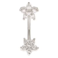 Silver 14G Double Flower Crystal Belly Ring