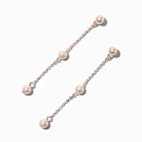 Rose Gold-tone Blush Pearl Station 2" Linear Drop Earrings