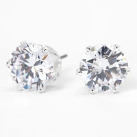 Silver Cubic Zirconia 10mm Round Stud Earrings