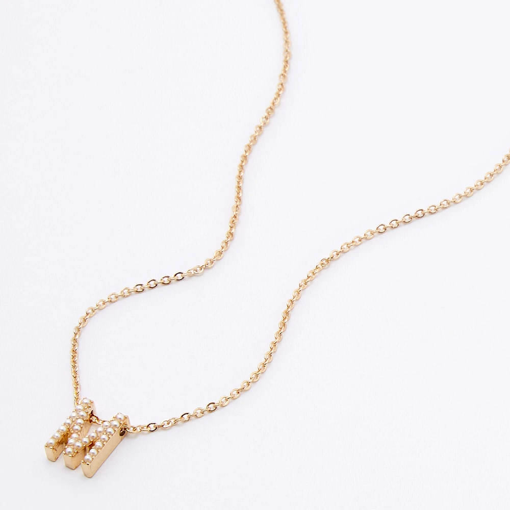 Gold Mini Pearl Initial Pendant Necklace