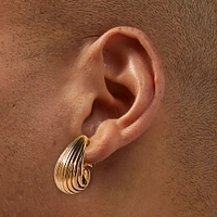 Gold-tone Textured Rain Drop Clip-On Earrings