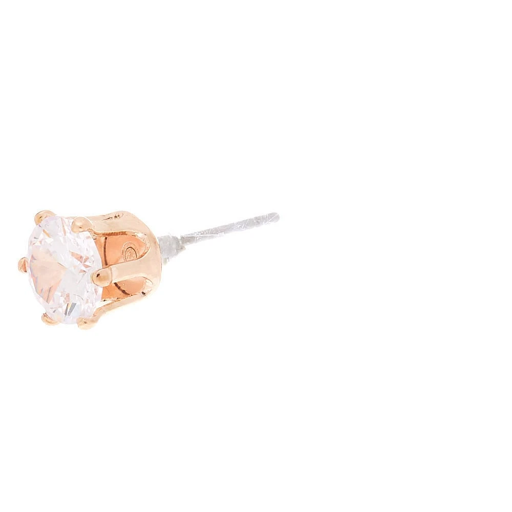 Rose Gold-tone Cubic Zirconia 6mm Round Stud Earrings