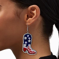 American Flag Beaded Cowboy Boot Drop Earrings