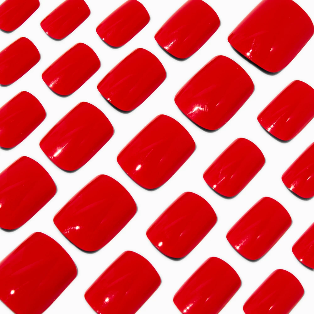 Red Glossy Medium Square Vegan Faux Nail Set - 24 Pack