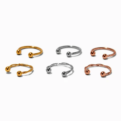 Mixed Metal Twisted & Solid Faux Hoop Nose Rings - 6 Pack