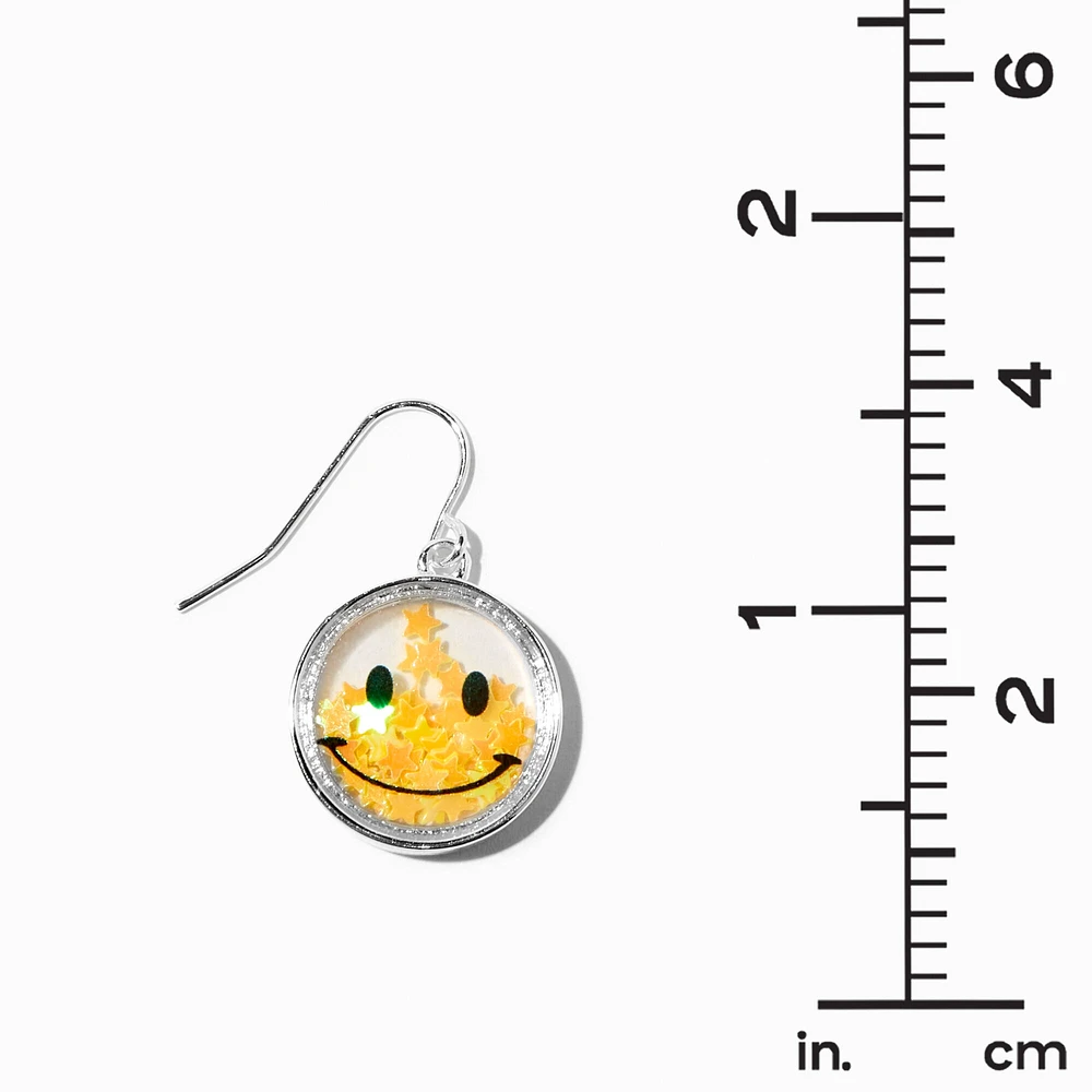 Silver Happy Face Confetti Shaker 1" Drop Earrings