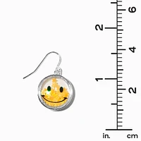 Silver Happy Face Confetti Shaker 1" Drop Earrings