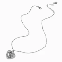 Silver-tone Filigree Heart Locket Pendant Necklace