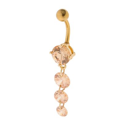 Gold 14G Stone Dangle Belly Ring - Pink