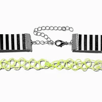 Beetlejuice™ Claire's Exclusive Striped & Neon Green Tattoo Choker Necklaces - 2 Pack