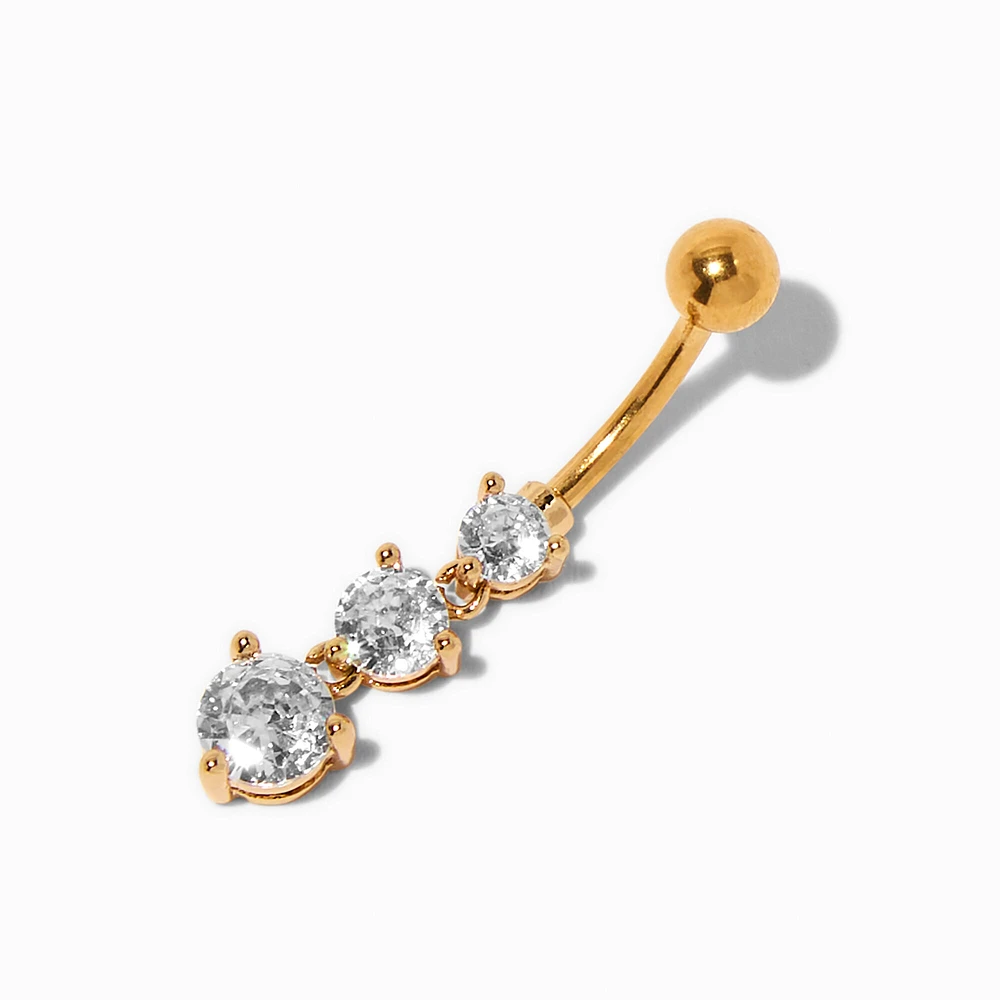 Gold-tone Stainless Steel Pink Crystal Dangle 14G Belly Bar