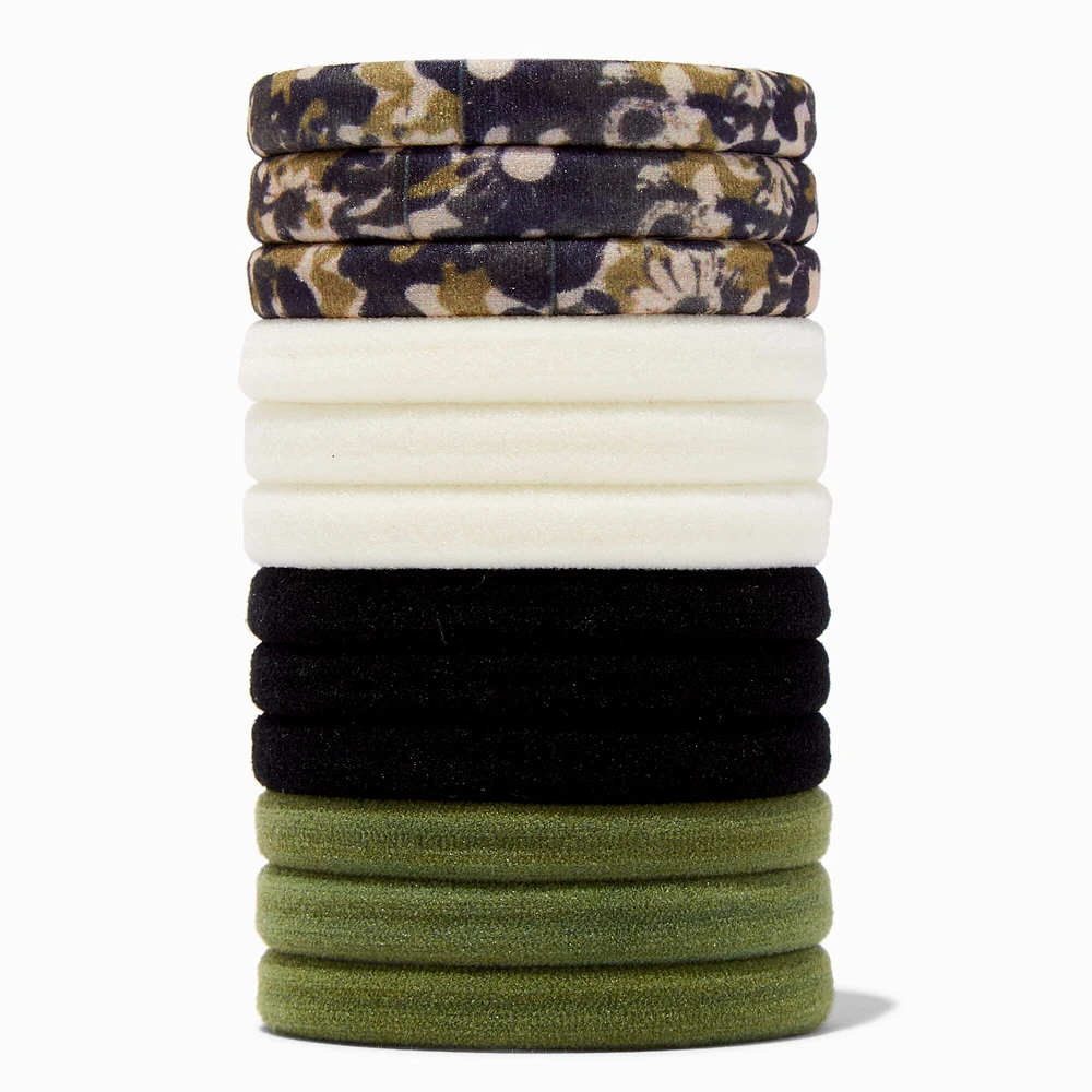 Camouflage Floral & Solid Hair Ties - 12 Pack