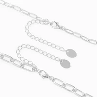 Silver Pearl Paperclip Necklace Set - 2 Pack