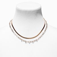 Gold Paperclip & Cubic Zirconia Multi-Strand Necklace