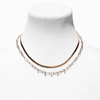 Gold Paperclip & Cubic Zirconia Multi-Strand Necklace