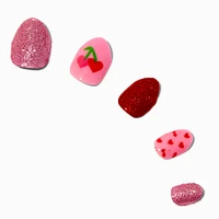 Heart Cherry Valentine's Day Stiletto Press On Faux Nail Set - 24 Pack