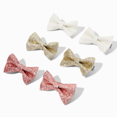 Claire's Club Glitter Bow Hair Clips - 6 Pack