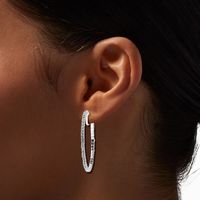 Silver 40MM Crystal Hoop Clip-on Earrings