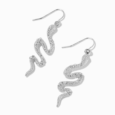 Silver 1.5" Embellished Snake Drop Earrings
