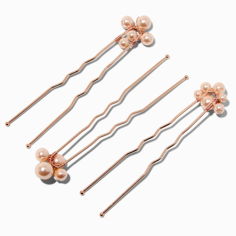 Rose Gold Bubble Pearl Hair Pins - 6 Pack