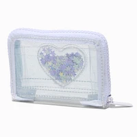 Shaker Heart Clear Zip Around Wallet