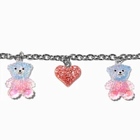 Bear & Glitter Heart Silver-tone Charm Bracelet